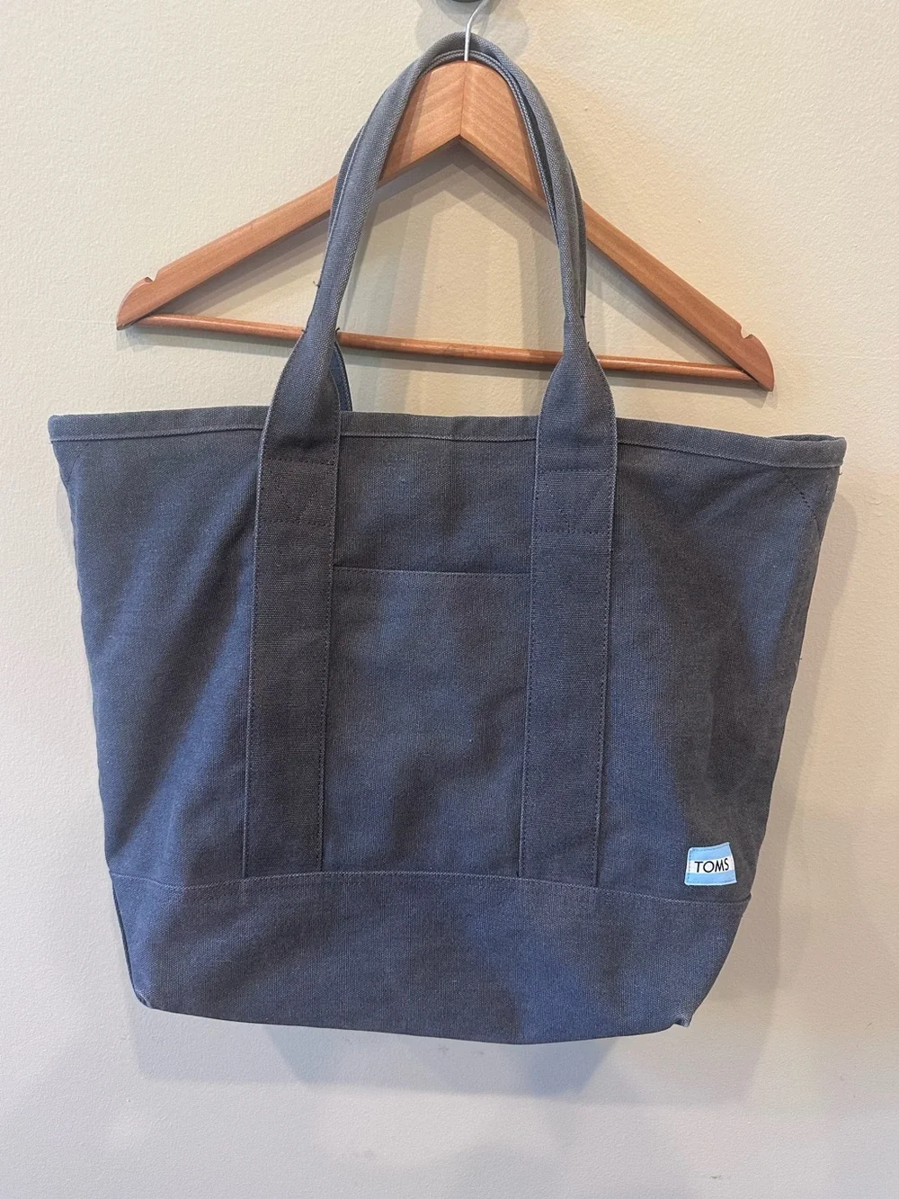 TOMS Gray Canvas Tote Bag Large Everyday Travel Work Beach Shopper Carryall
